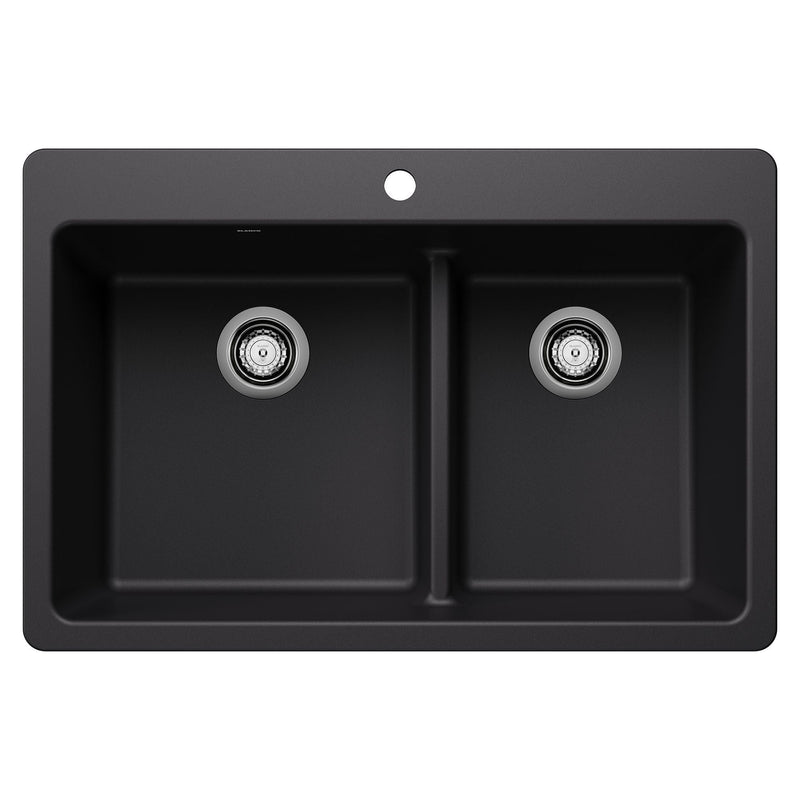 Blanco Dual Mount Kitchen Sink with Low Divide, Black, 33-in H7