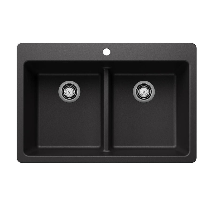 Blanco Liven SILGRANIT 33-in 50/50 Double Bowl Dual Mount Kitchen Sink with Low Divide, Anthracite N4