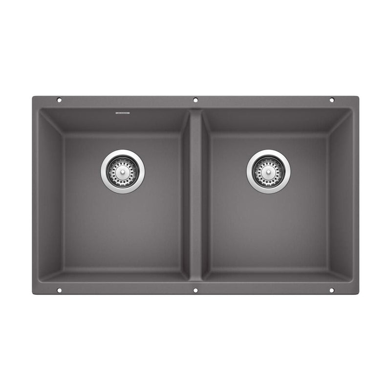 Blanco Precis SILGRANIT 29-in 50/50 Double Bowl Undermount Kitchen Sink, Cinder U1