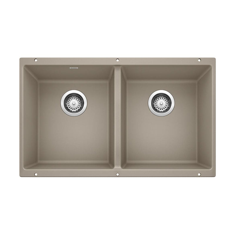 Blanco Precis SILGRANIT 29-in 50/50 Double Bowl Undermount Kitchen Sink, Truffle C4