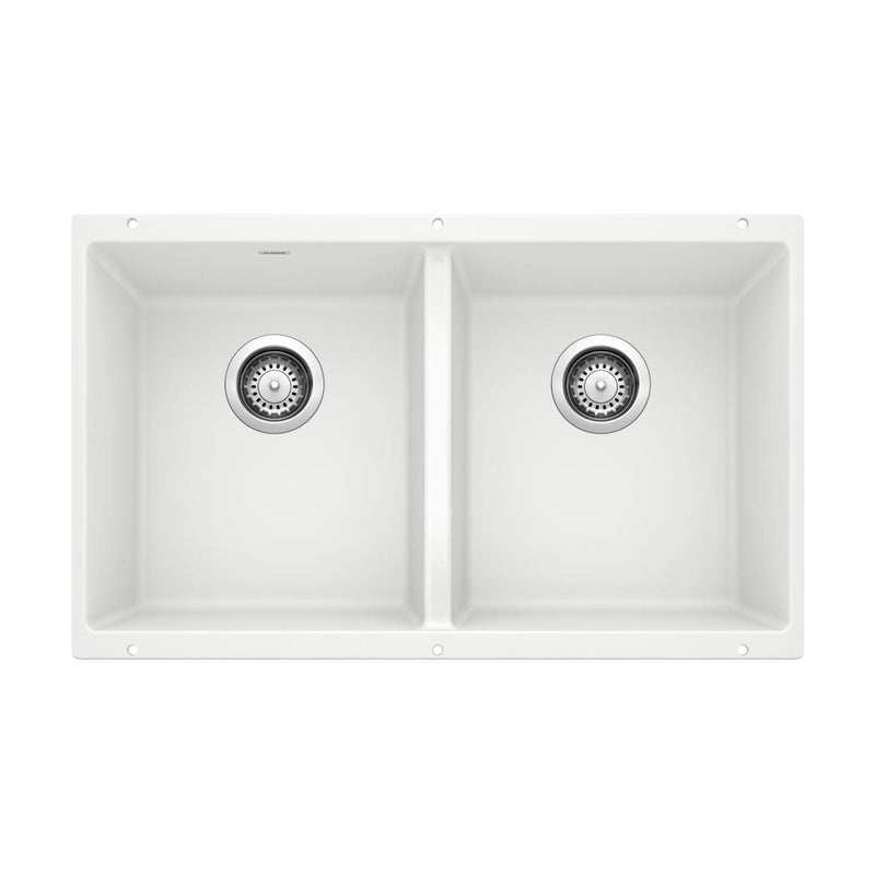 Blanco Precis SILGRANIT 29-in 50/50 Double Bowl Undermount Kitchen Sink, White R9