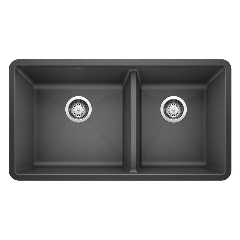 Blanco Precis SILGRANIT 33-in 60/40 Double Bowl Undermount Kitchen Sink, Anthracite B6
