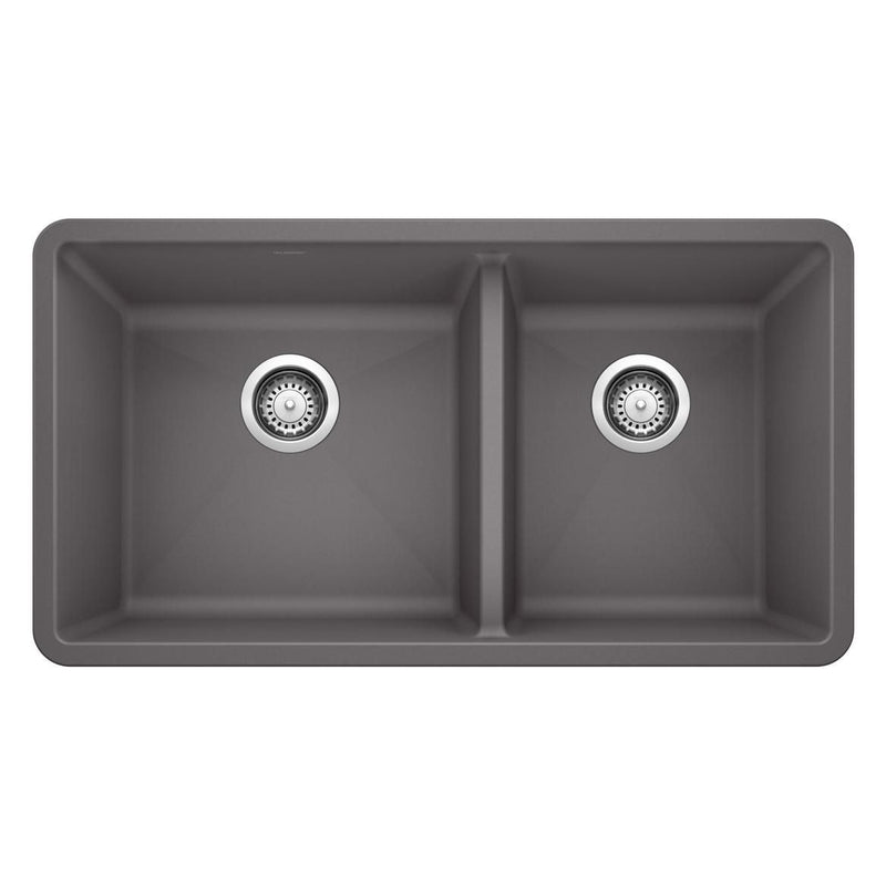 Blanco Precis SILGRANIT 33-in 60/40 Double Bowl Undermount Kitchen Sink, Cinder M3