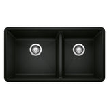 Blanco Precis SILGRANIT 33-in 60/40 Double Bowl Undermount Kitchen Sink, Coal Black