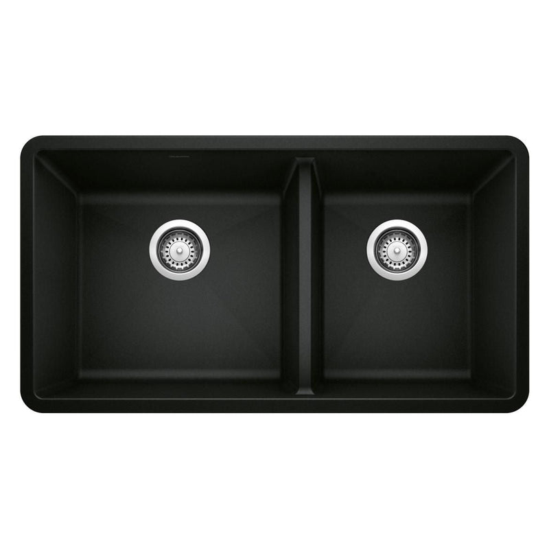 Blanco Precis SILGRANIT 33-in 60/40 Double Bowl Undermount Kitchen Sink, Coal Black I8