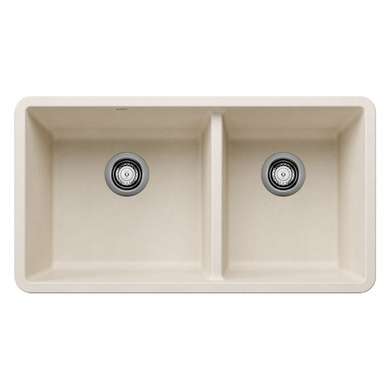 Blanco Precis SILGRANIT 33-in 60/40 Double Bowl Undermount Kitchen Sink, Soft White Z4
