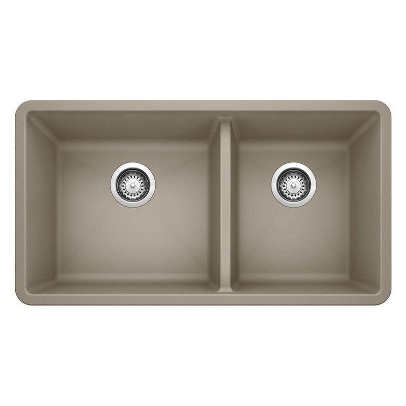Blanco Precis SILGRANIT 33-in 60/40 Double Bowl Undermount Kitchen Sink, Truffle W7