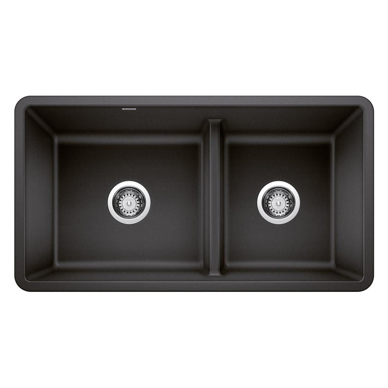 Blanco Precis SILGRANIT 33-in 60/40 Reversible Double Bowl Undermount Kitchen Sink with Low Divide, Anthracite E1