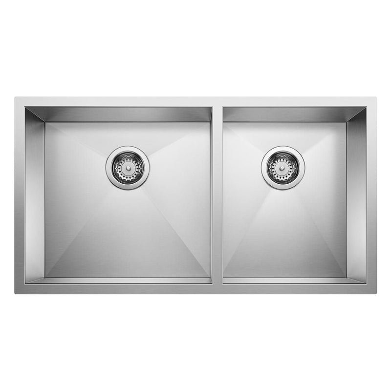Blanco Quatrus R0 33-in 60/40 Double Bowl Undermount Stainless Kitchen Sink L6