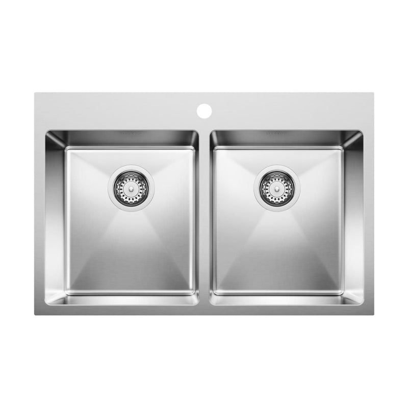 Blanco Quatrus R15 31-in 50/50 Double Bowl Dual Mount Stainless Steel Kitchen Sink K1