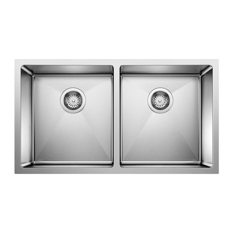 Blanco Quatrus R15 32-in 50/50 Double Bowl Undermount Stainless Steel Kitchen Sink A3