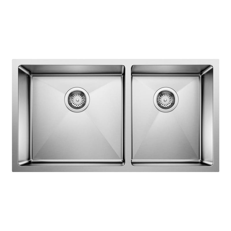 Blanco Quatrus R15 33-in 60/40 Double Bowl Undermount Stainless Steel Kitchen Sink H2