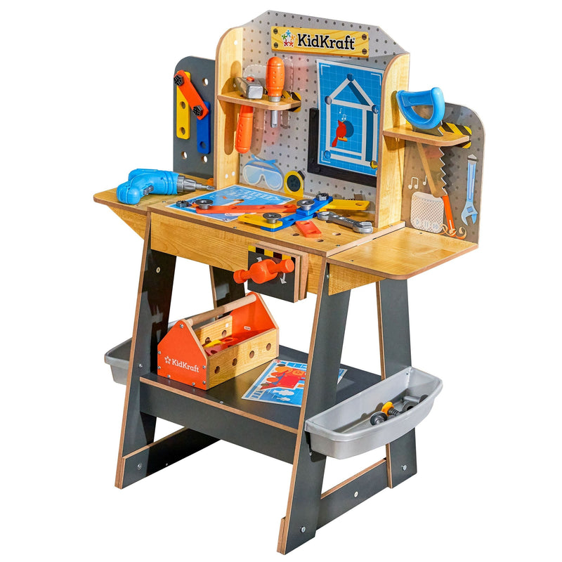 Blueprint Build Wooden Play Workbench with 40+ Accessories, Ages 3+ W8
