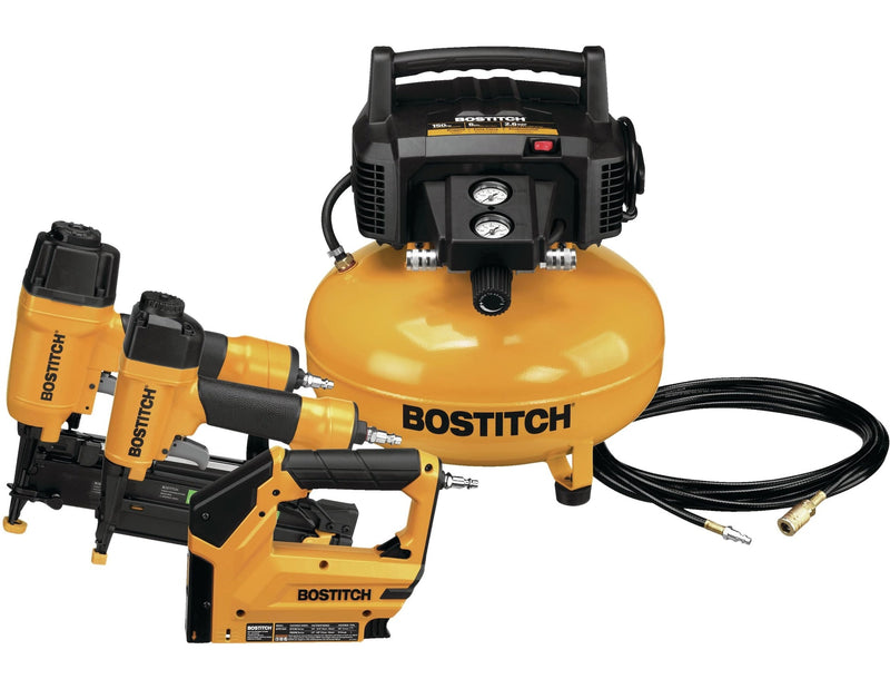 Bostitch Oil-Free Portable 3-Gun & Pancake Air Compressor Combo Kit, 150-PSI B2