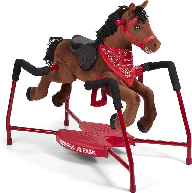 Brown plush interactive riding horse F1