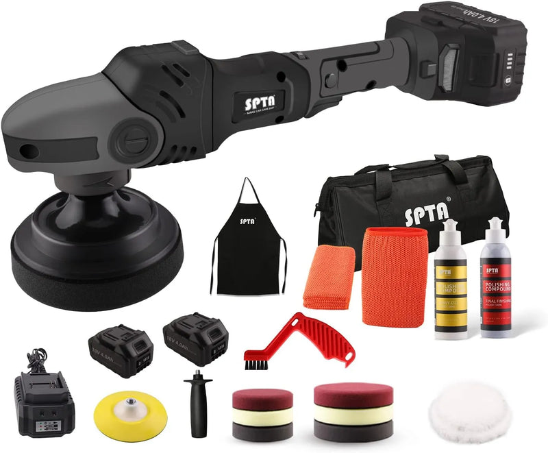 Buffer Polisher, 18V Cordless Rotary Polisher, 4Inch & 5Inch Car Polisher with 7 Variable Speed 2Pcs 4.0Ah Battery, 2 Backing Plate, 6 Polishing Pads, 2 Wool Pads for Car Polishing and Waxing Y4