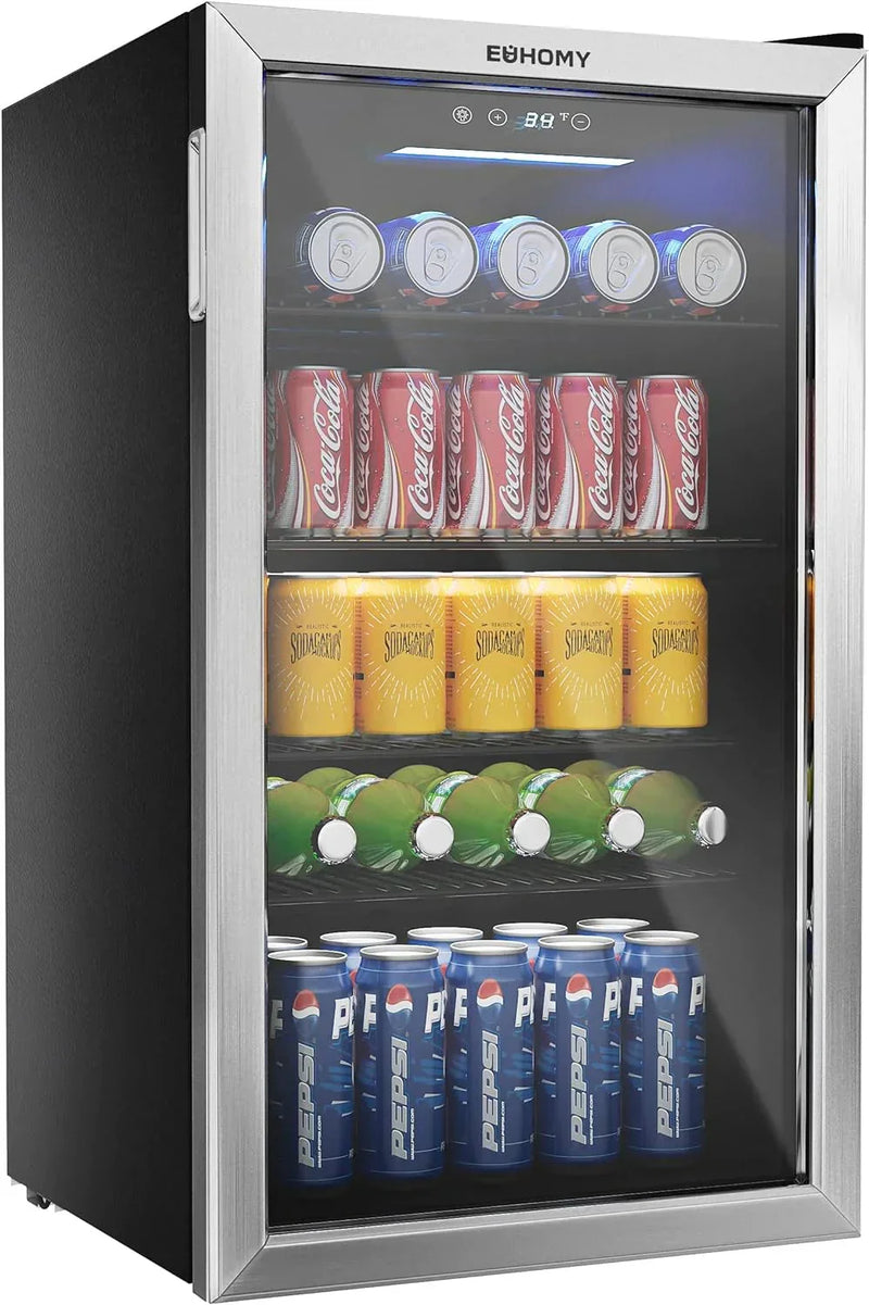 EUHOMY Beverage Refrigerator, 126 Can Mini fridge with Glass Door I0