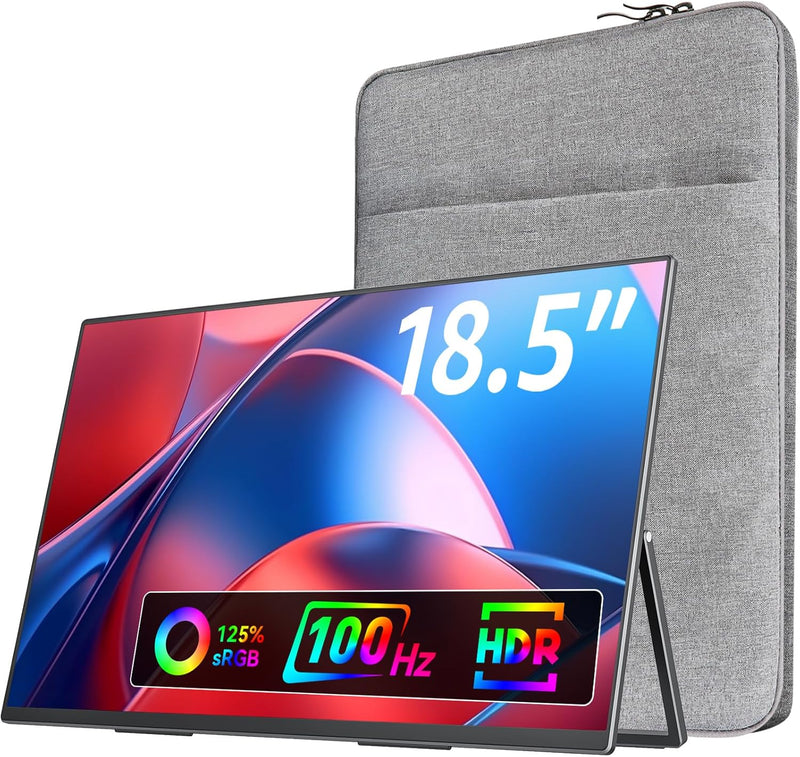 Large Portable Monitor-18.5 Inch Computer Gaming Display 100Hz 125% sRGB FHD 1080P USB-C HDMI IPS Screen for Laptop Mac Surface PC PS4/PS5 Xbox Built-in Kickstand, Speakers, VESA Mountable K0