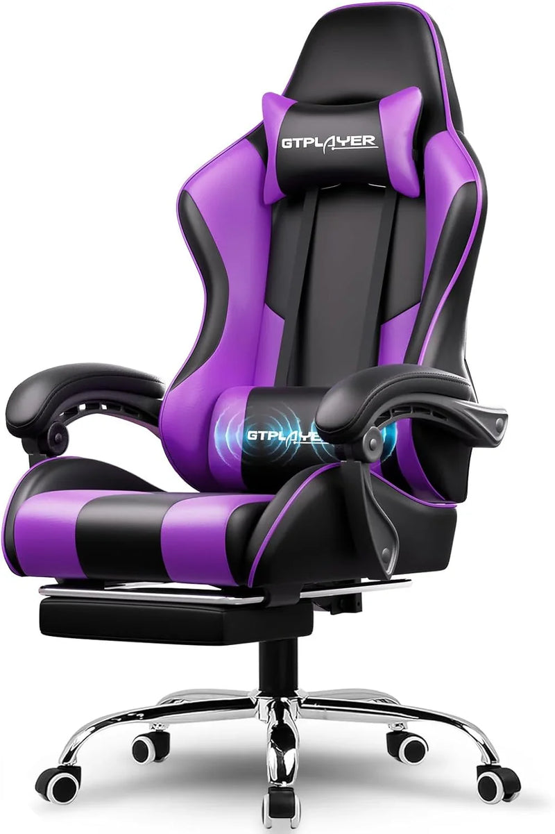 Gaming Chair with Footrest and Lumbar Support – Ergonomic Computer Chair with Headrest, 360° Swivel, Height Adjustable, White S0