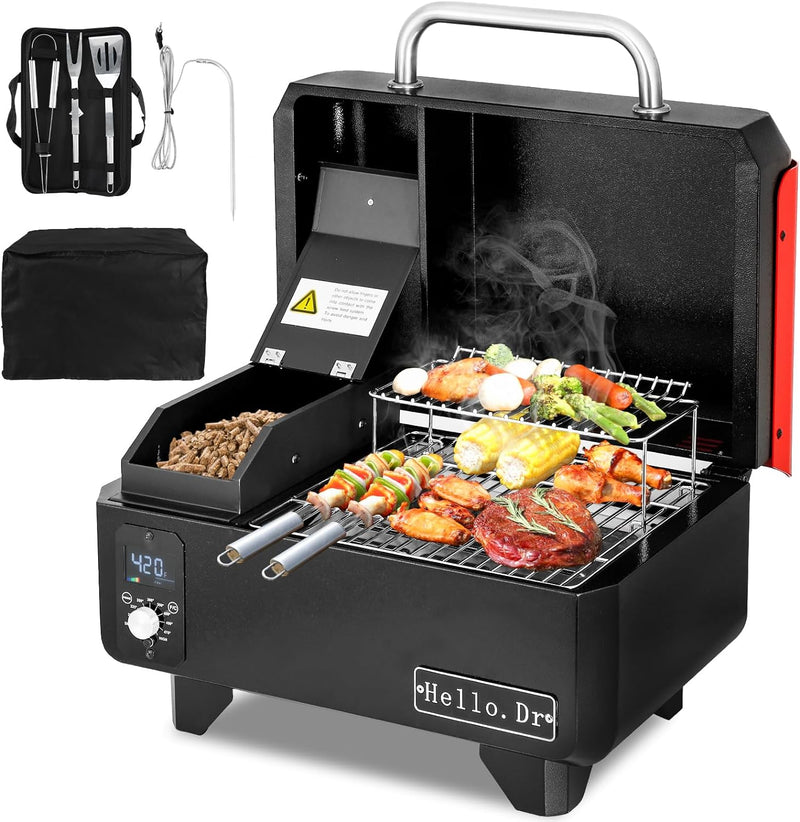 Portable Wood Pellet Grill and Smoker,Electric Outdoor 8 in 1 Tabletop Grills for RV Camping Tailgating RV Cooking BBQ, Intelligent Temperature Control and Superheated Steam Technology L6