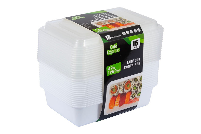 Cafe Express Rectangular Take Out Containers, 1.25-L, 15-pk G9