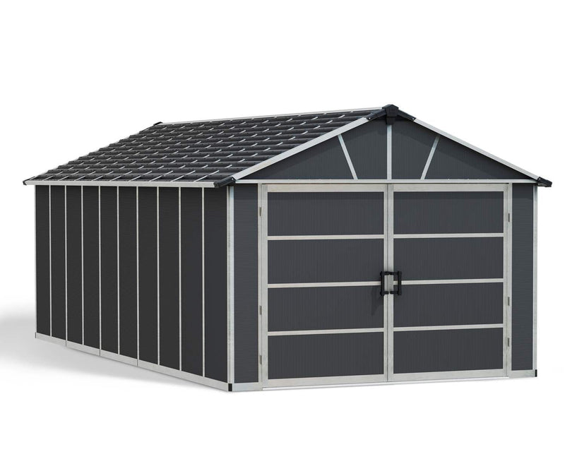 CANOPIA by Palram Yukon 2-Door Car Garage/Utility Storage Shed Kit, Dark Grey, 11x21-ft J8