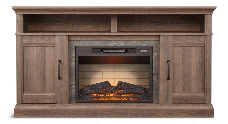 CANVAS Abbotsford Media Console Electric Fireplace TV Stand, 60-in, 1400W, Includes Remote Control, Brown E6