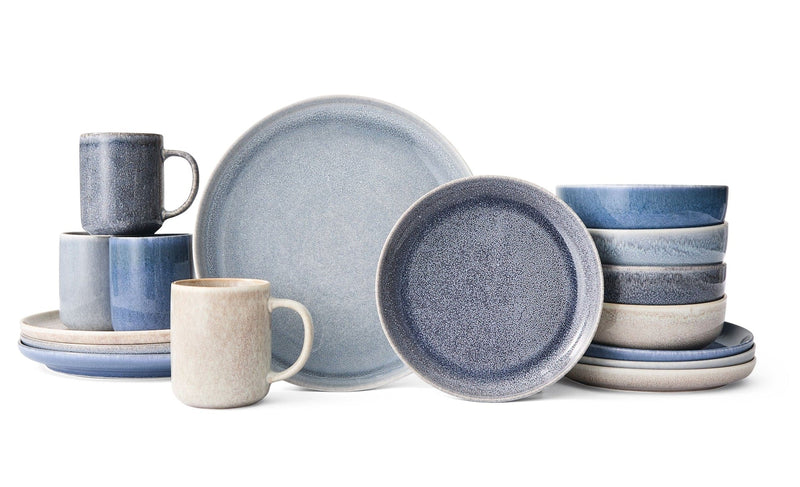 CANVAS Agora 4-Tone Stoneware Dinnerware Set with Mugs, Serves 4, 16-pc, Coastal Blue I7