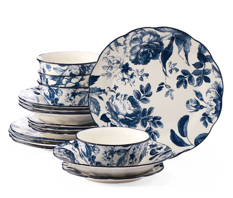 CANVAS Augusta Stoneware Dinnerware Set, Serves 4, 16-pc, Blue Floral M5