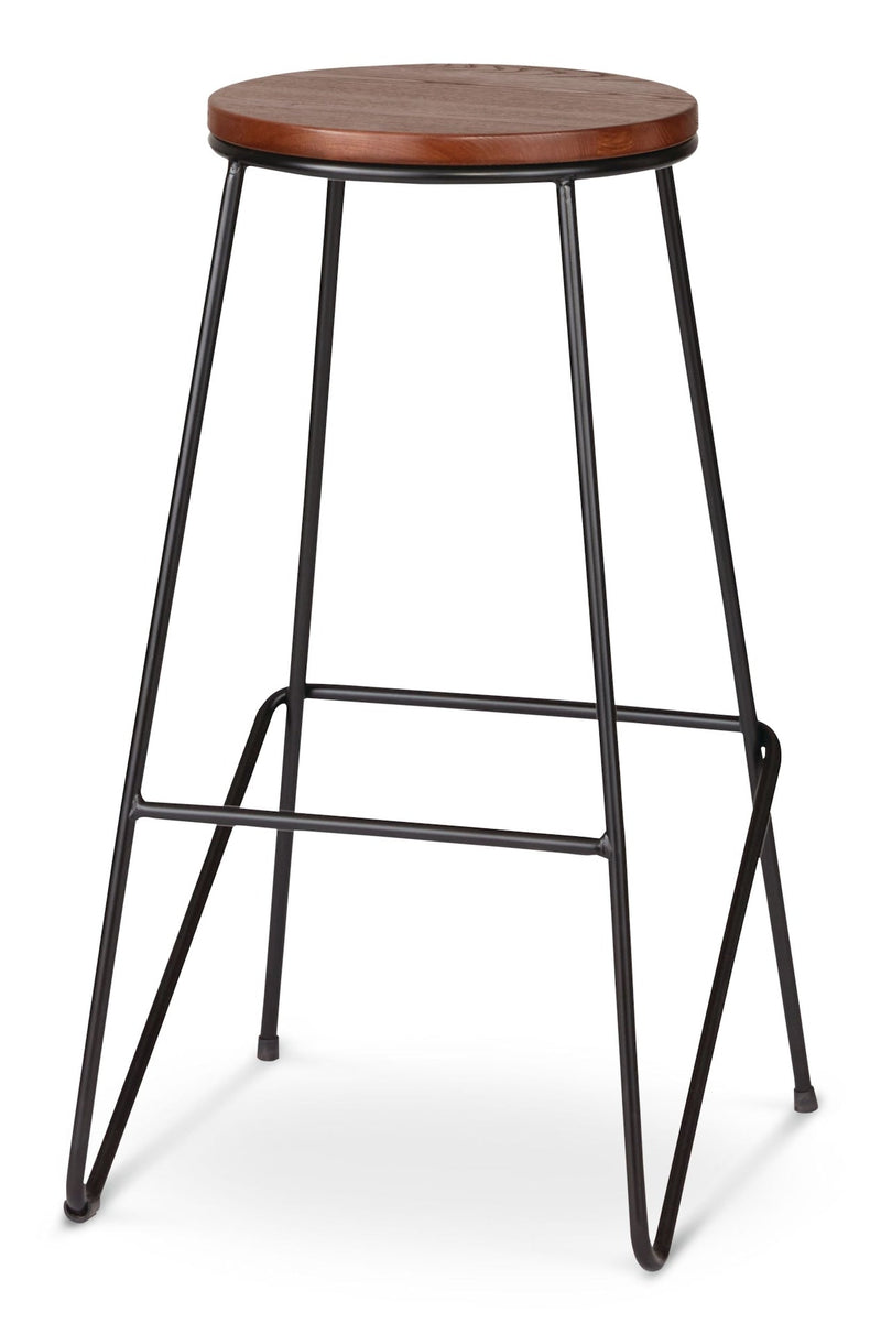 CANVAS Axel Round Metal & Solid Wood Top Counter Stool Armless Backless, Black/Brown E4