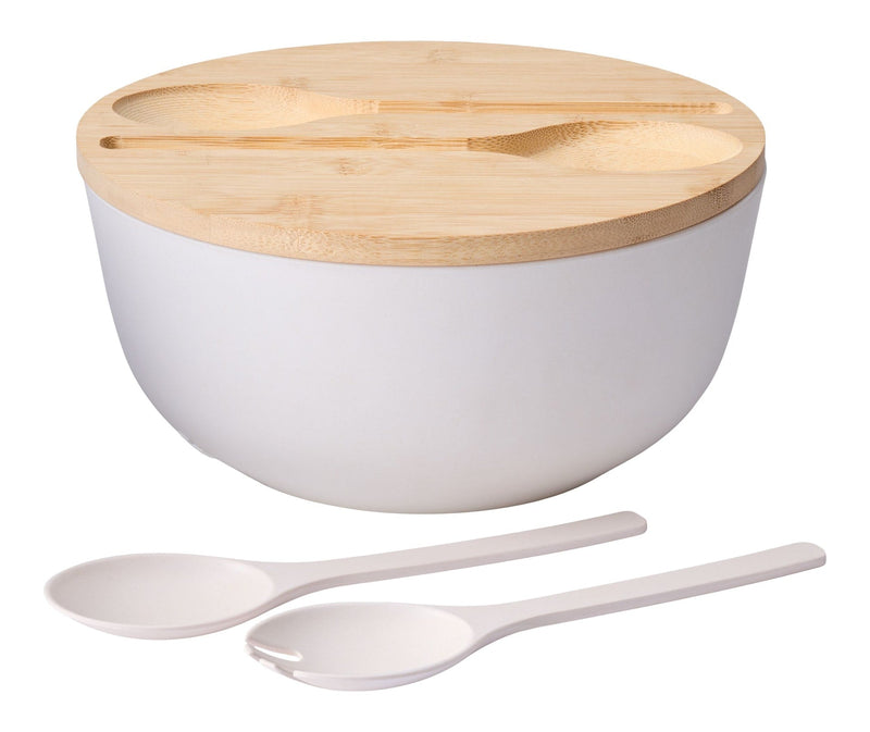 CANVAS Bamboo Salad Bowl Set with Lid & Servers, White A0