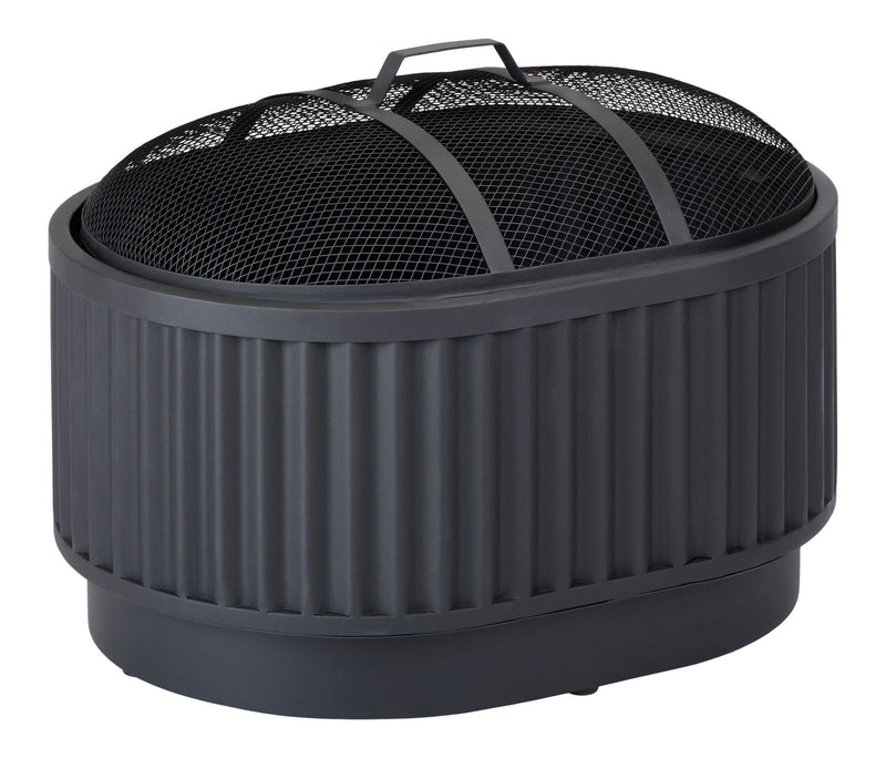 CANVAS Barbeau Oval Outdoor Fluted Wood Firepit, 28-in, Black S2