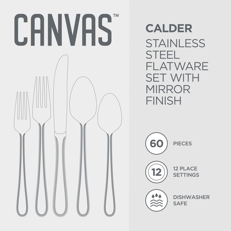 CANVAS Beaded Edge Flatware Set, Serves 12, 60-pc X9