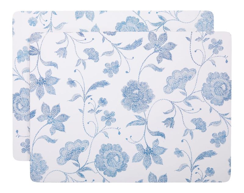 CANVAS Blue Floral Rectangle Cork Placemat Set, Multi-Coloured, 11-in x 15-in, 2-pk E1