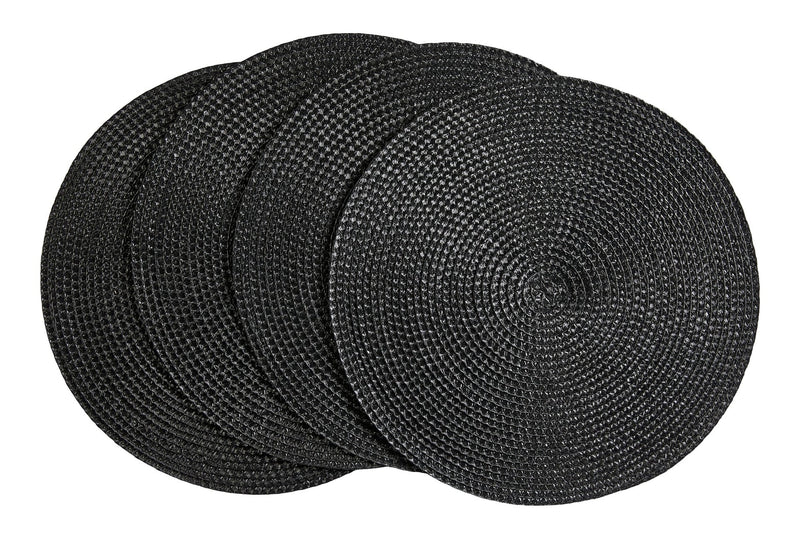 CANVAS Braided Round Placemats, Black, 15-in Diameter, 4-pk V0