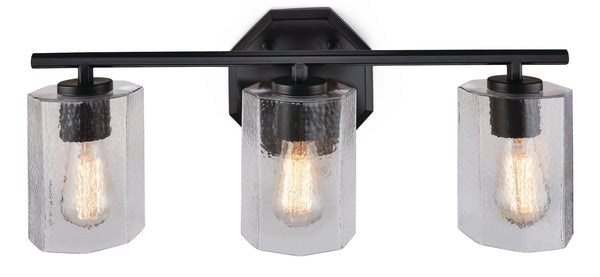 CANVAS Bridgewater 3-Light Vanity Light Fixture with Rippled Glass Shade, Black A7