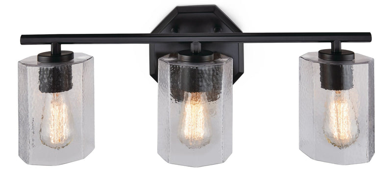CANVAS Bridgewater 3-Light Vanity Light Fixture with Rippled Glass Shade, Black A7