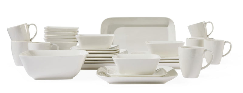 CANVAS Cornerbrook Square Stoneware Dinnerware Set with Serveware, Serves 8, 34-pc, Warm White Y8
