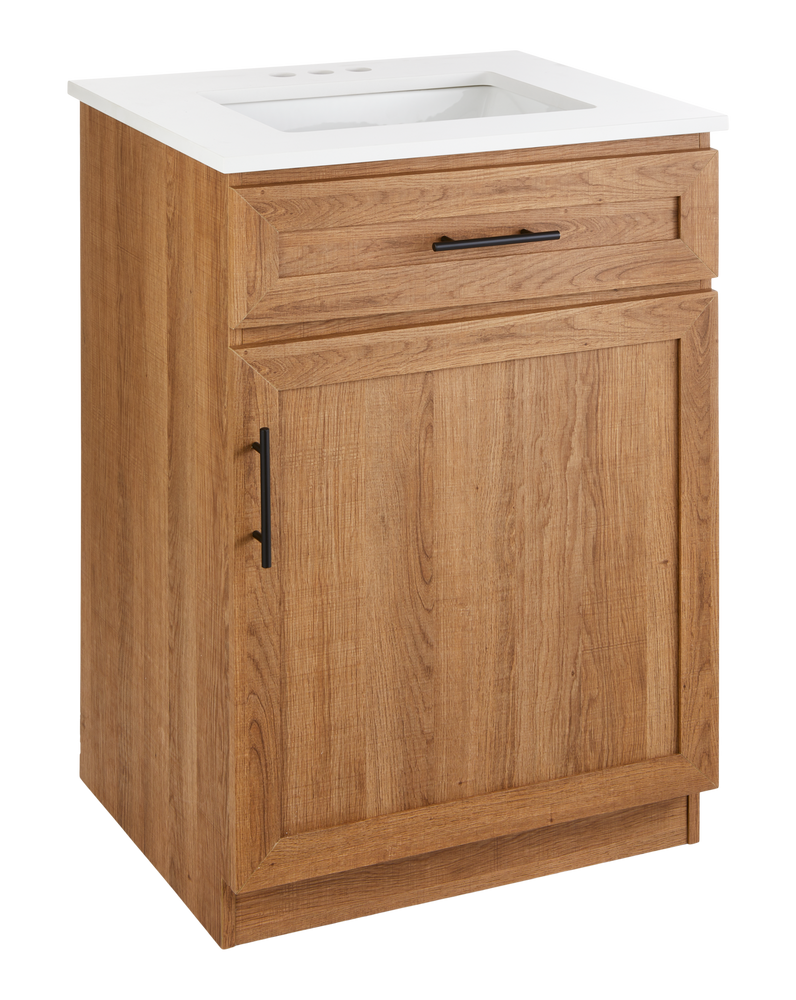 CANVAS Danville Single Door Single Sink Stone Top Bathroom Vanity, Honey Oak, 24-in M2