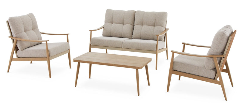 CANVAS Elmvale Outdoor Patio Conversation Set with Rattan Back and Tufted Cushions, Tan, 4-pc Q0