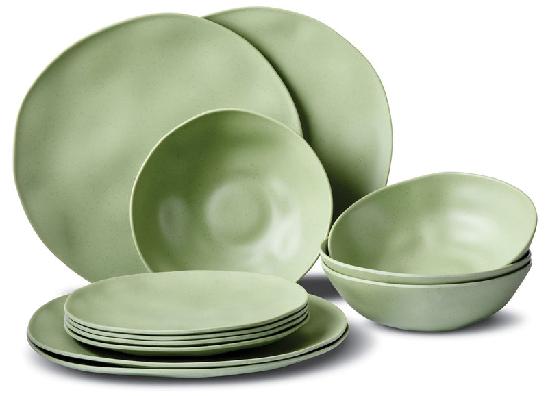 CANVAS Everyday Dinnerware Set, BPA-Free, Sage Green, 12-pk D9