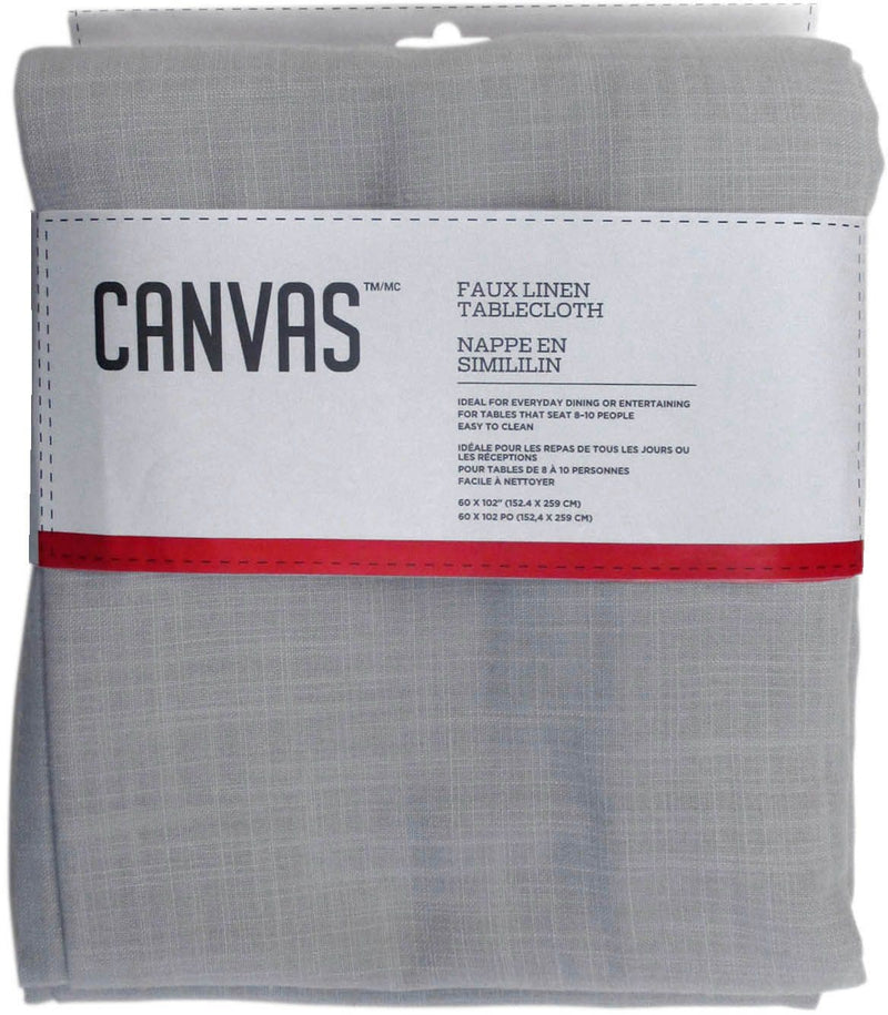 CANVAS Faux Linen Rectangle Tablecloth, 60-in x 102-in, Light Grey R6