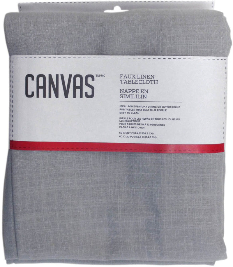 CANVAS Faux Linen Rectangle Tablecloth, 60-in x 120-in, Light Grey L5