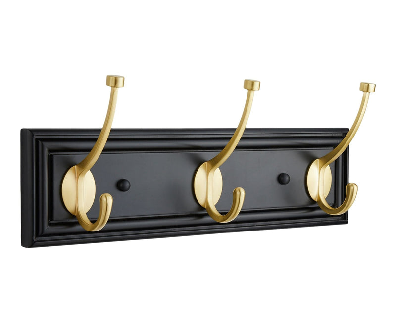 CANVAS Galena Stainless Steel 3-Hook Rail, Black/Brass, 16-in W0