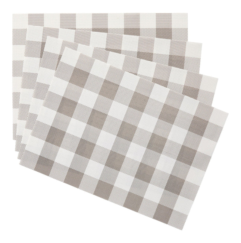 CANVAS Gingham Plaid Checkered Rectangle Placemat, Silver/Ivory, 13-in x 18-in, 4-pk U3