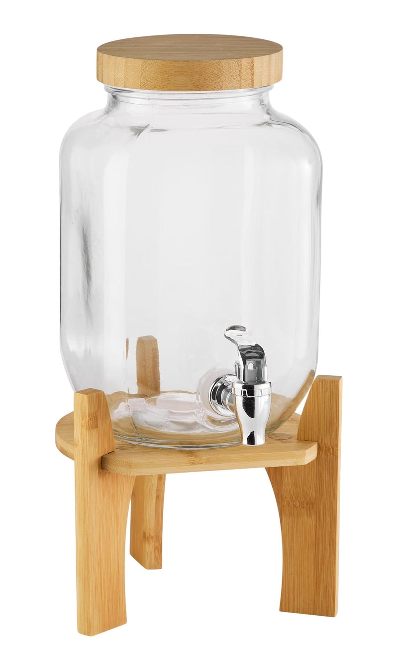 CANVAS Glass Drink Dispenser, 4-L, with Bamboo Stand & Lid P1