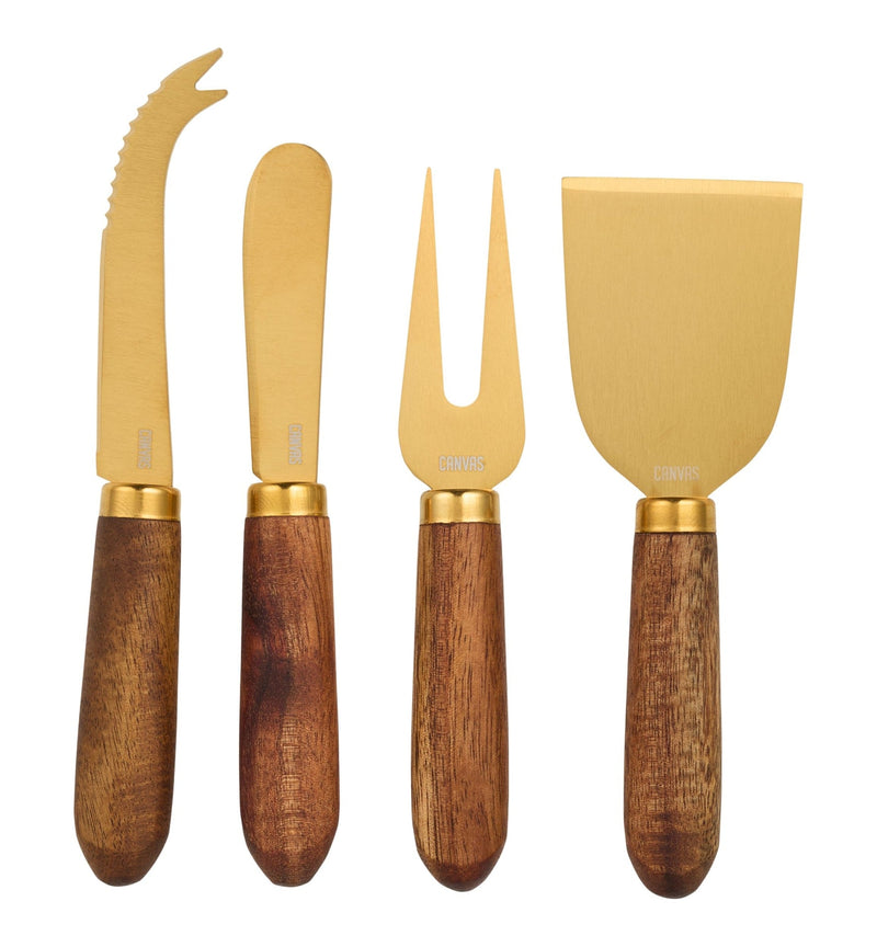 CANVAS Gold & Wood Cheese Knives with Wooden Handle H1