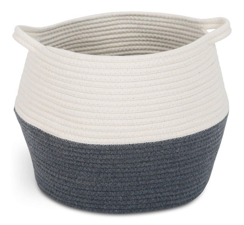 CANVAS Henley Round Rope Basket, White/Grey, 12.6 x 12.6 x 11.8-in W1
