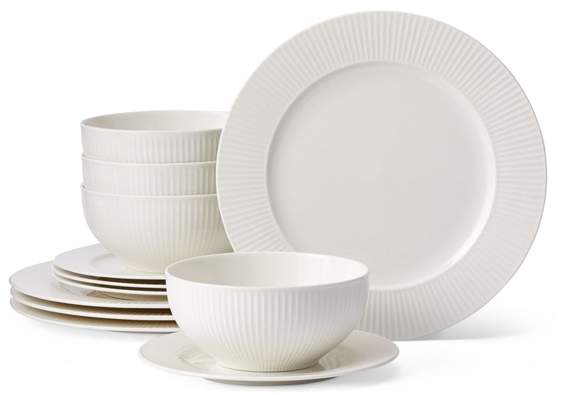 CANVAS Highbury Ribbed New Bone Dinnerware Set, Serves 4, 12-pc, White X3