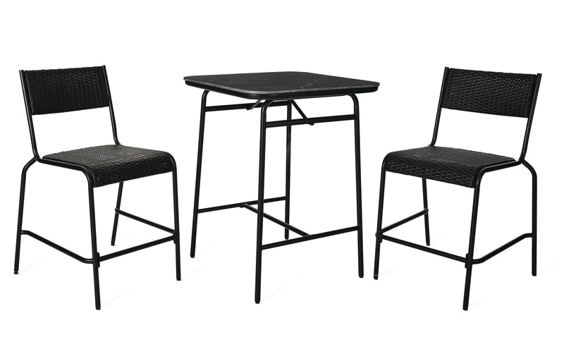 CANVAS Kensington Outdoor Patio High Dining Set with Stone Table Top, Black, 3-pc D5
